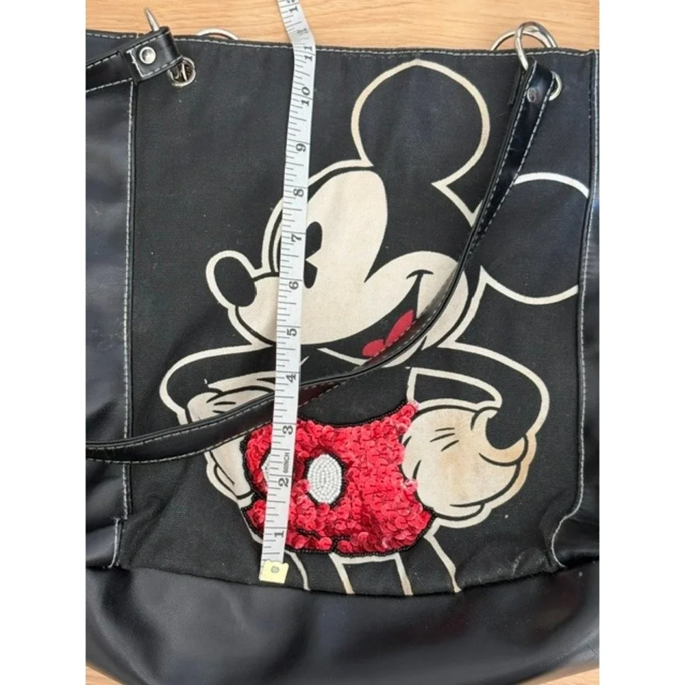 Disney Mickey Mouse Black Canvas Faux Leather Tote Bag Red Sequin Shorts Vintage
